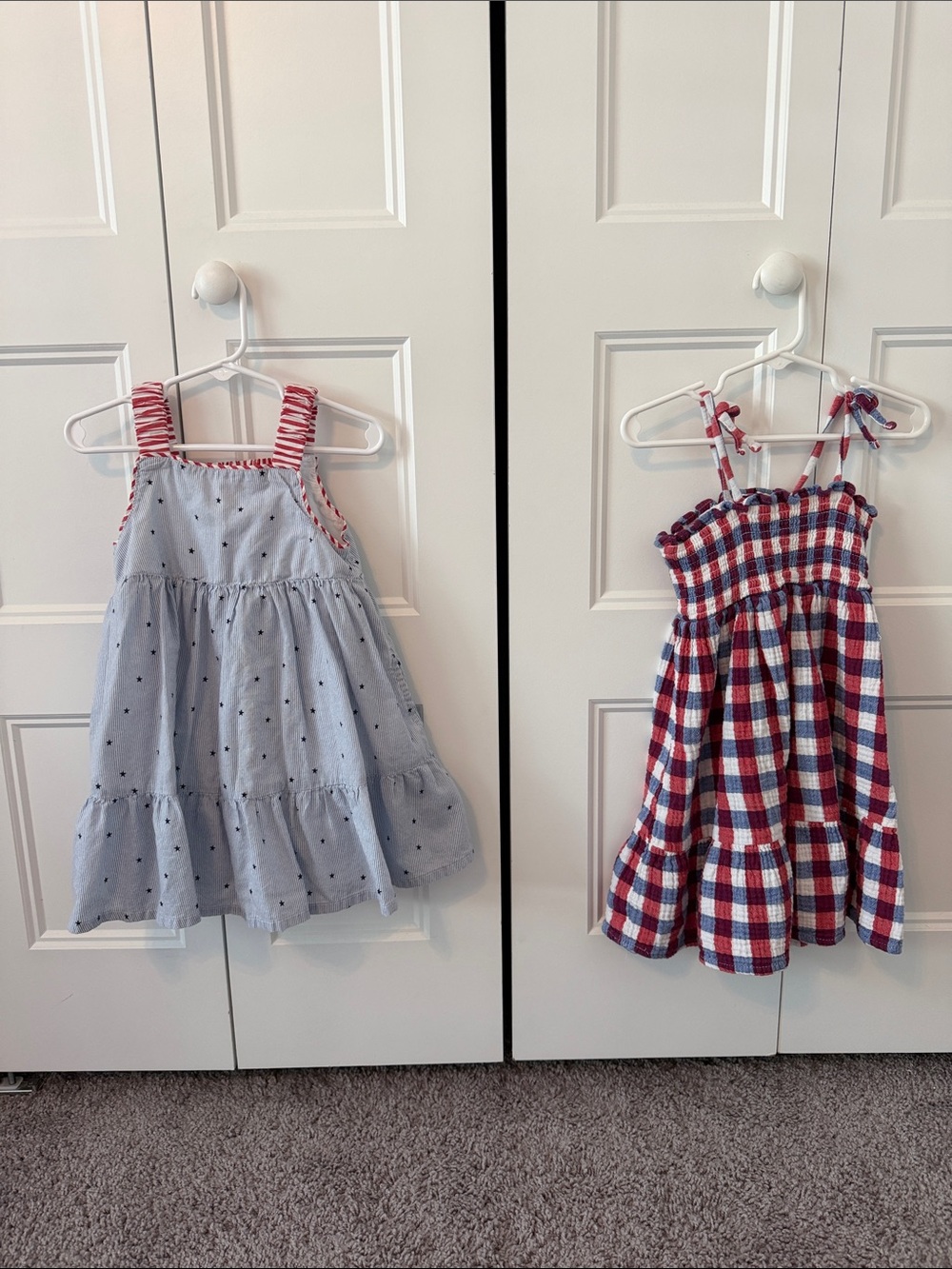 Cat & Jack Girls' Light Blue Polka Dot Dress and Red-Blue Gingham Dress Set
